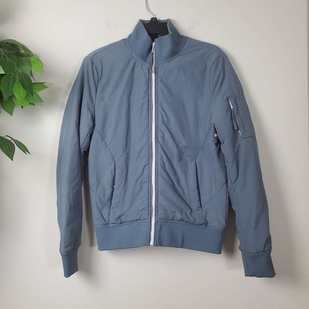New Look Funnel Jacket Gray Blue Bomber Style Men's Size Small